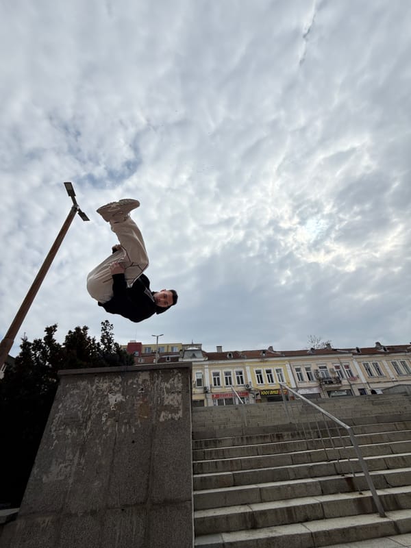 Parkour athlete performs acrobatics across Shumen city center