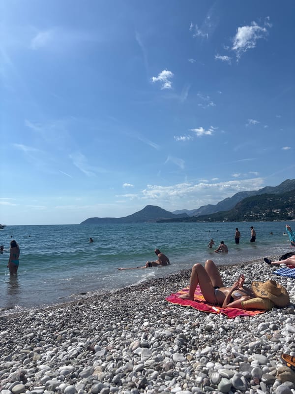 Lazy afternoon on a pebble beach in Bar, Montenegro
