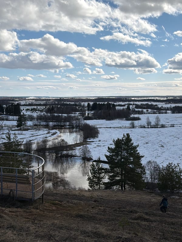 Spring landscape scenes documented along Sundur riverbank in Russia