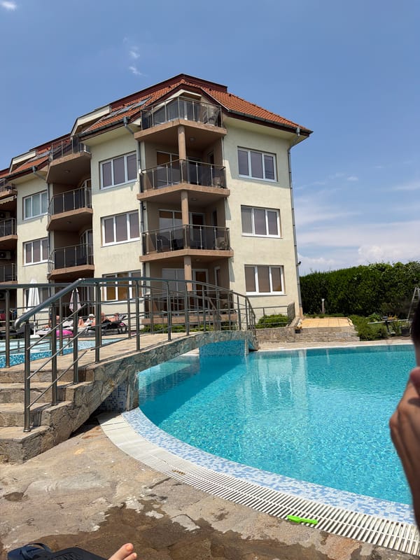 Poolside summer morning at a Ravda, Bulgaria resort