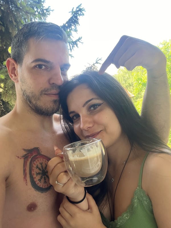 Morning coffee selfies and hashtag graphics from Sofia