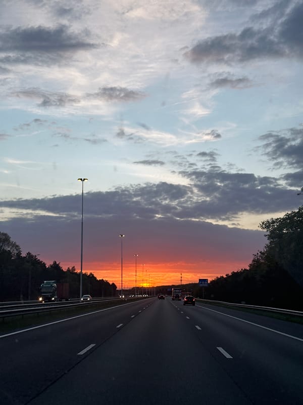 Evening traffic observed on highway in Oirschot, Netherlands
