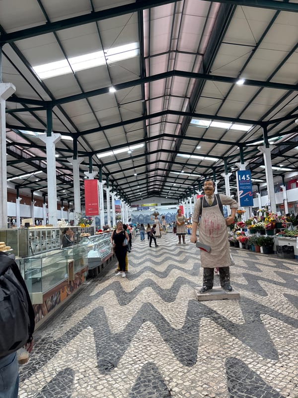 Market hall and colorful streets documented in Setúbal, Portugal