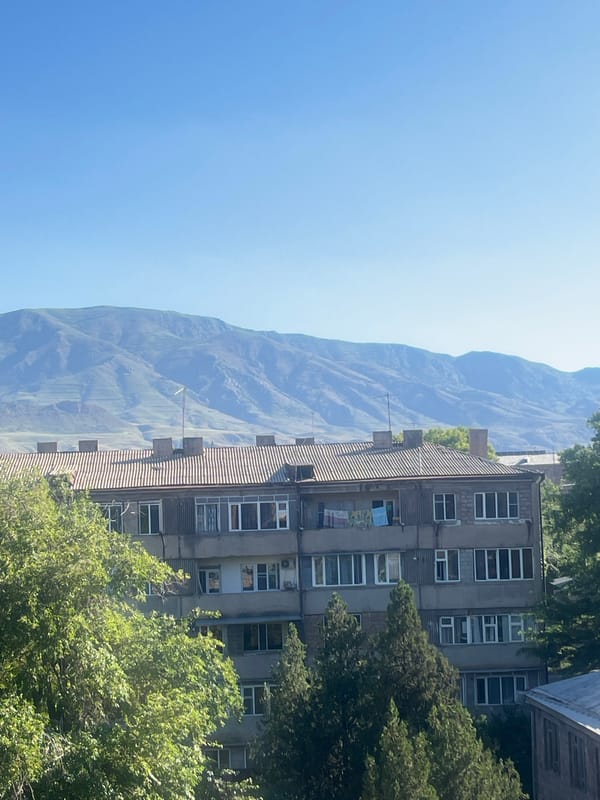 Mountain views and Soviet-era architecture in Gladzor, Armenia
