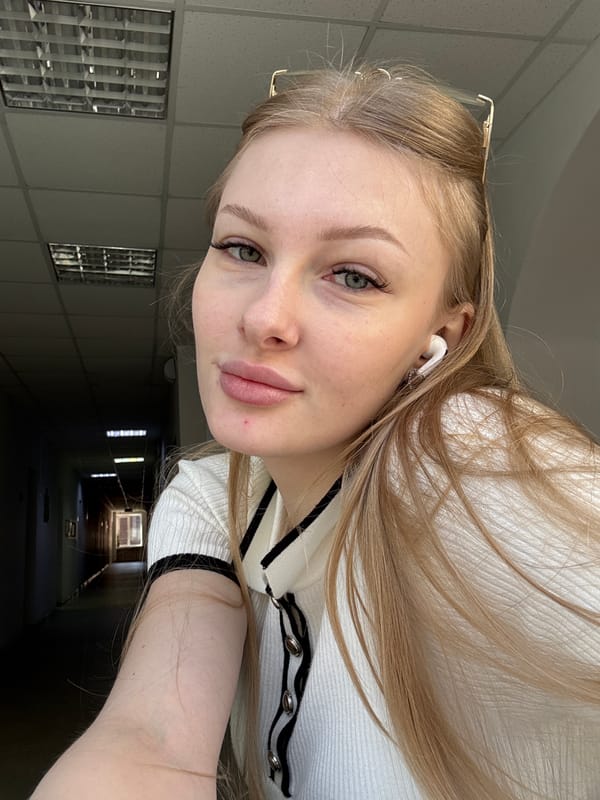 Woman takes selfies in Perm, Russia morning