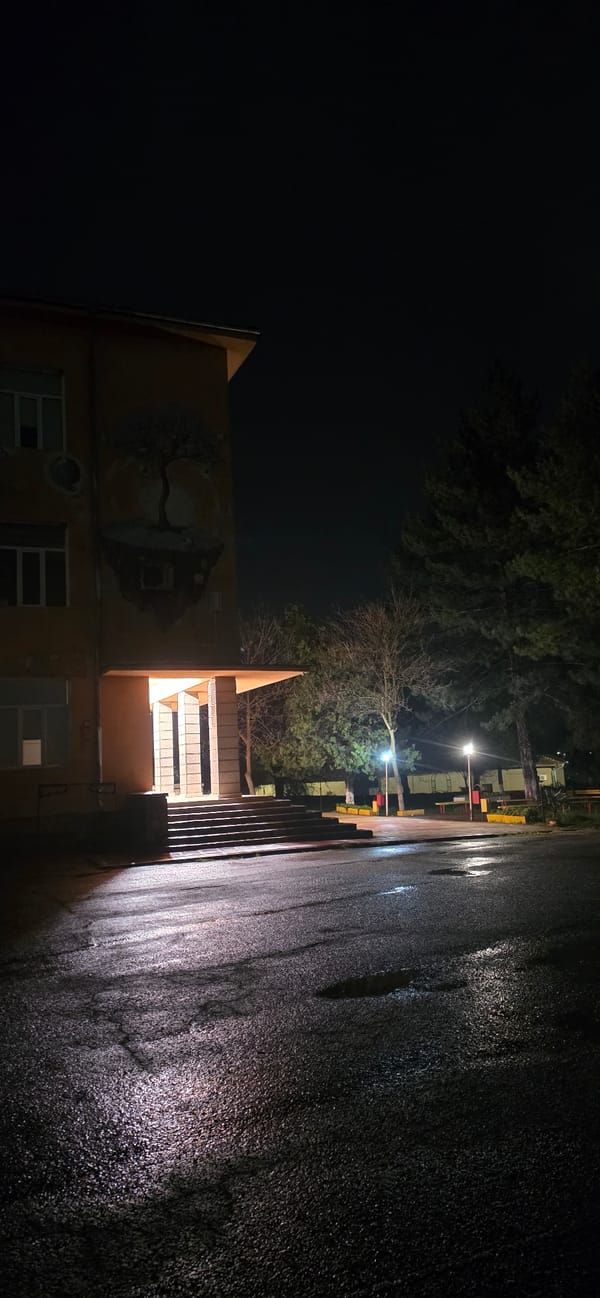 Wet nighttime street scene captured in Smyadovo, Bulgaria