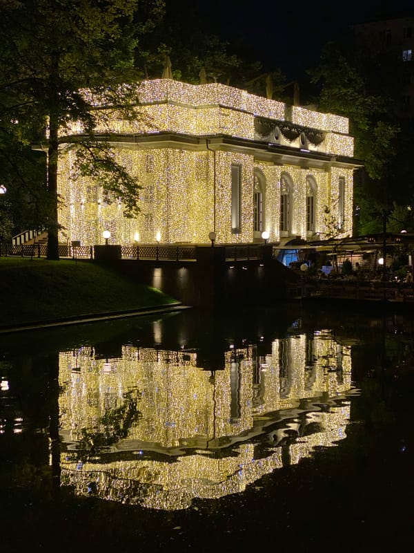 Moscow's summer night lit up around Patriarch's Ponds