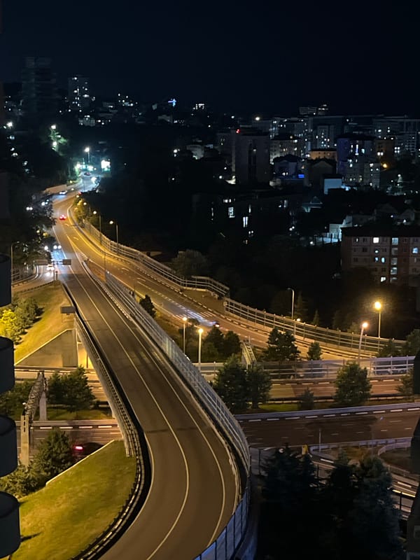 Sochi's illuminated highway interchange at night