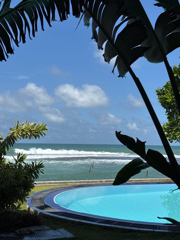 Poolside morning with ocean views and breakfast in Sri Lanka