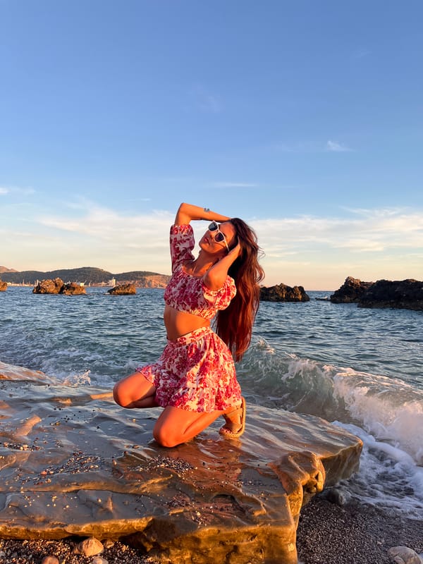 Sunset photoshoot on Bar Montenegro's rocky Adriatic coastline