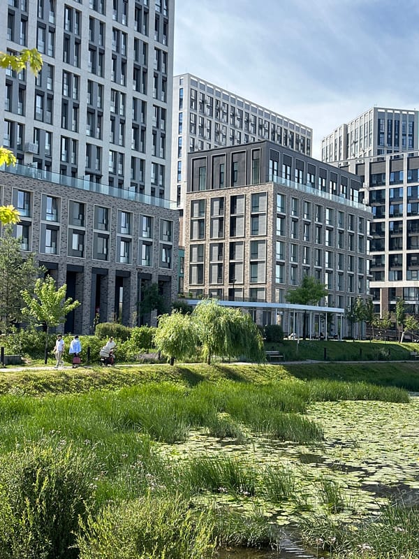 Morning scenes around Moscow's waterfront and residential areas