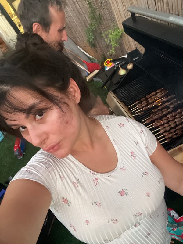 Backyard cookout, kids on the lawn, late afternoon hang