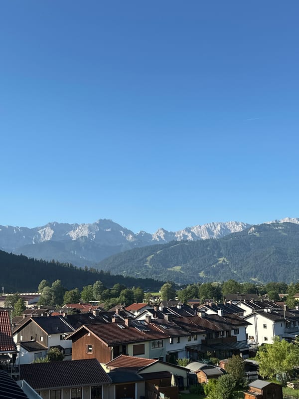 Balcony morning in Garmisch-Partenkirchen, Alps in full view