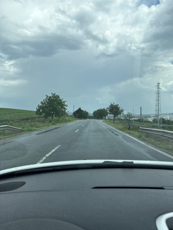 Driver navigates overcast roads in Shumen, Bulgaria