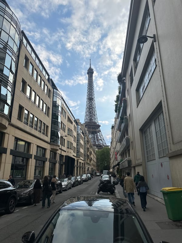 Street view captures Eiffel Tower from Paris neighborhood