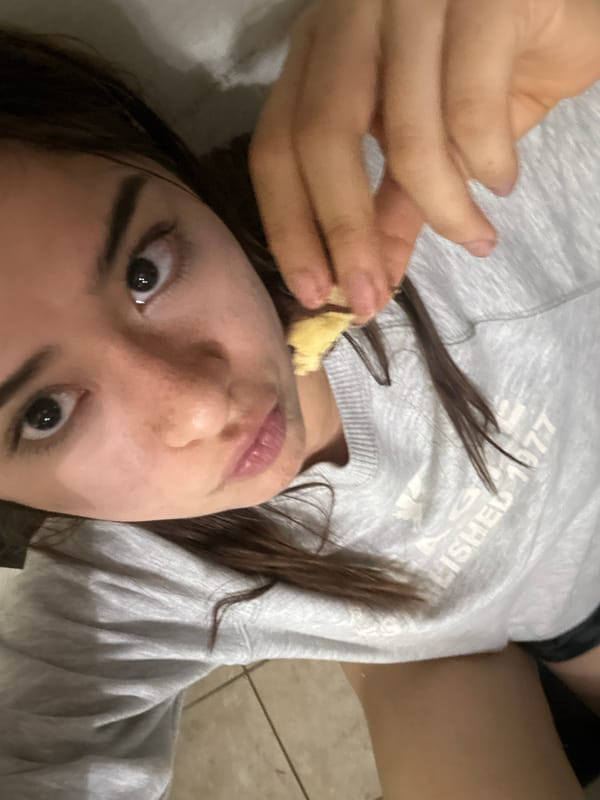 Close-up selfie with a bite of food in Puebla