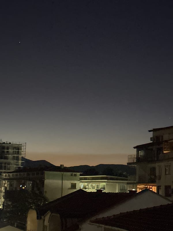 Twilight cityscape captured in Kazanlak, Bulgaria