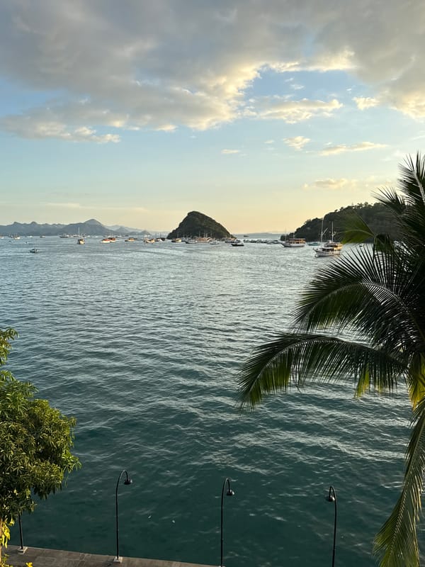 Tourist captures scenic harbor and market views in Labuan Bajo