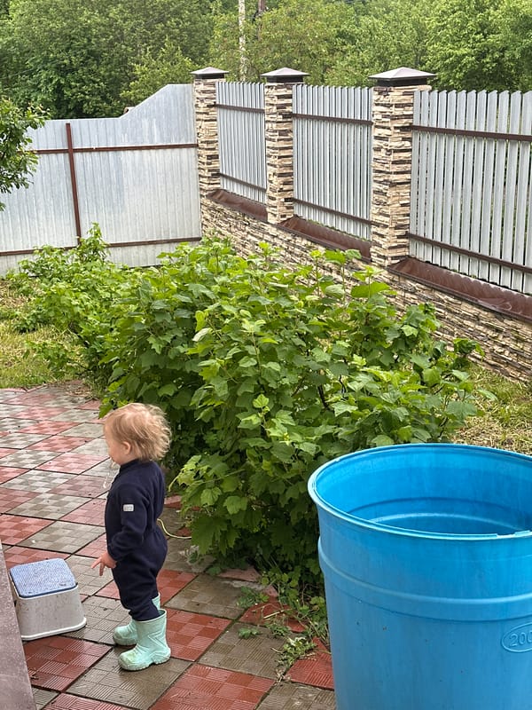 Children play on patio and indoors in Nizhny Novgorod
