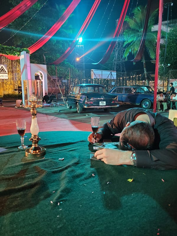 Festive outdoor evening event captured with decorative lighting