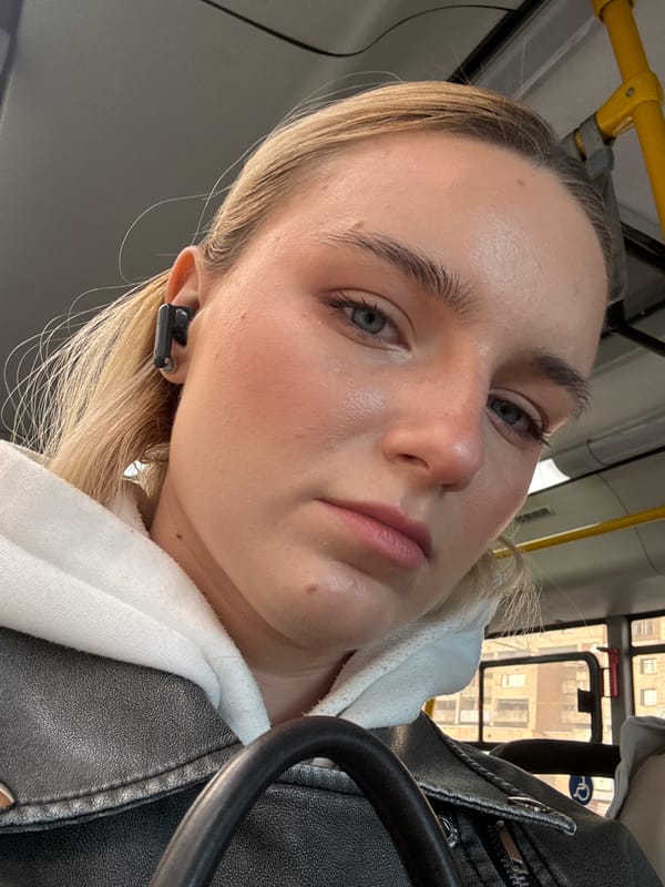 Woman takes selfie series in early morning Vsevolozhsk