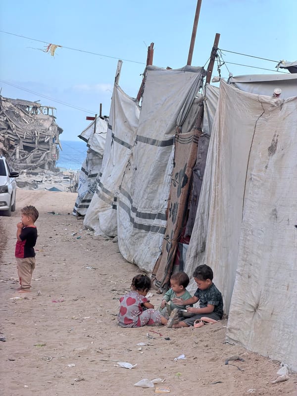 Makeshift shelters and destroyed streets across Gaza city