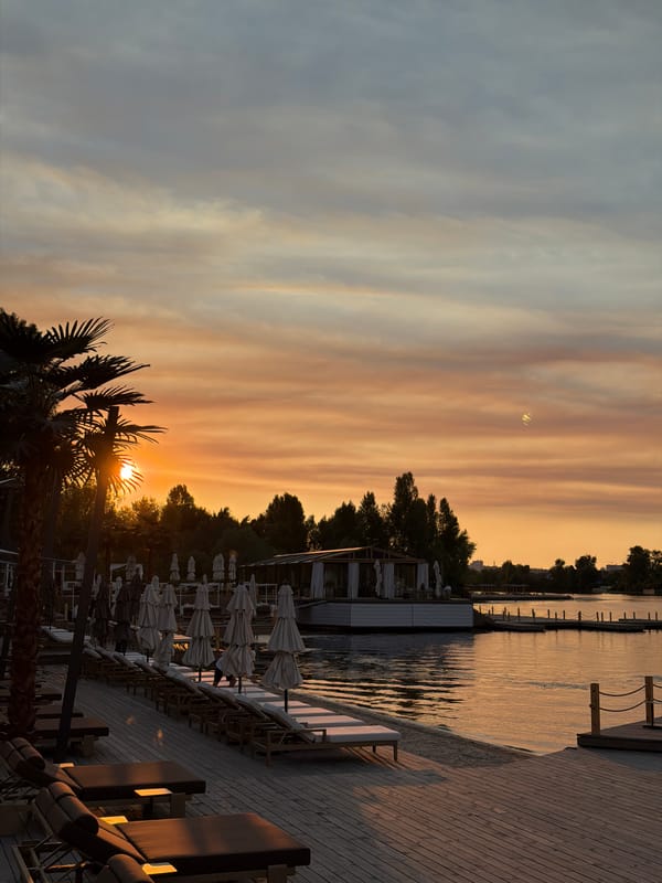 Golden hour at a Kyiv waterside hangout spot