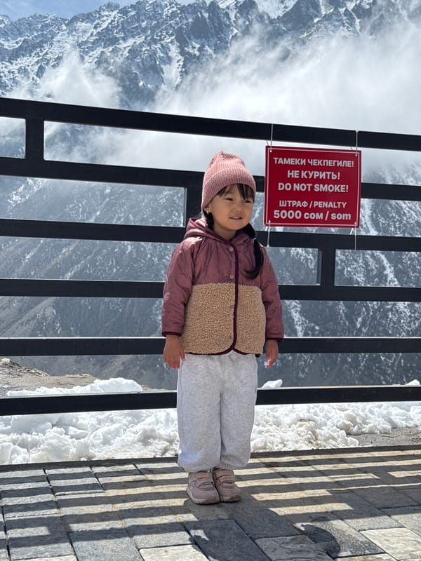 Tourists visit mountain observation deck in Kyrgyzstan