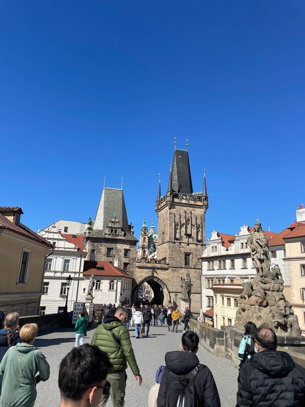 Morning views captured across Prague's Charles Bridge and Vltava River