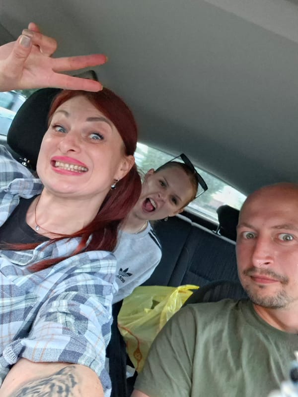 In-car selfie moment near Smaliavičy, Belarus