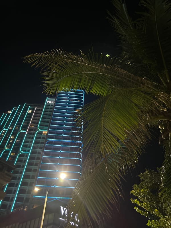 Neon-lit buildings captured at night in Bắc Nha Trang