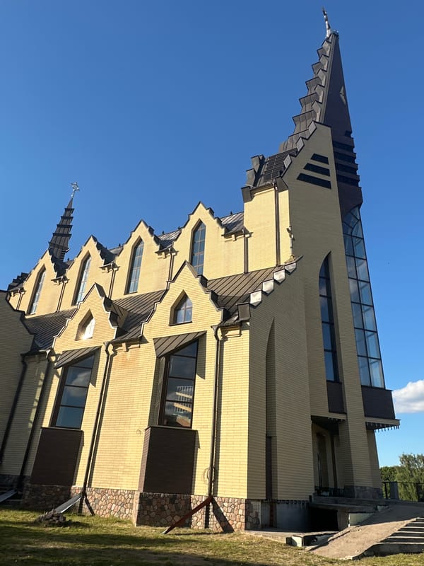 Modern Catholic church and grounds explored in sunny Minsk