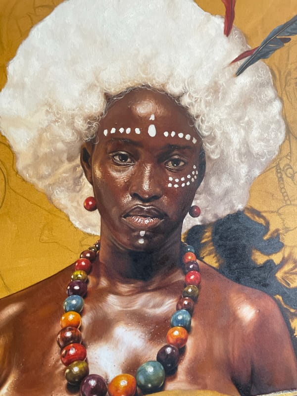 Artist creates traditional portrait painting in Ado Nigeria studio