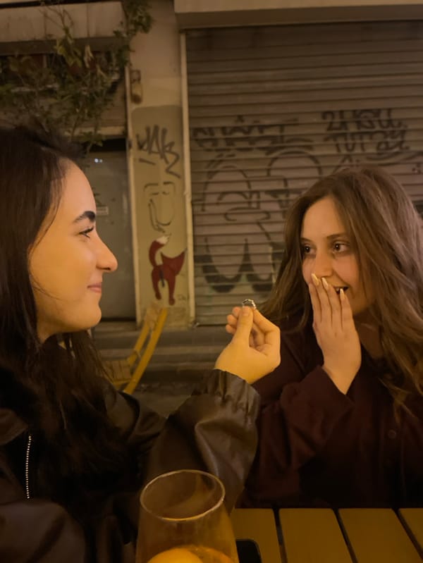 Marriage proposal celebration captured across Tel Aviv evening