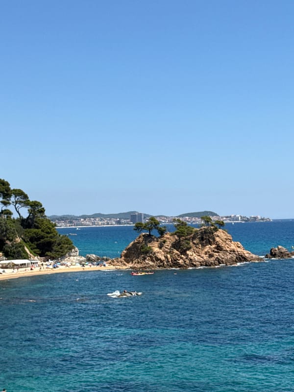 Calm morning on the Costa Brava, paddleboard on the water
