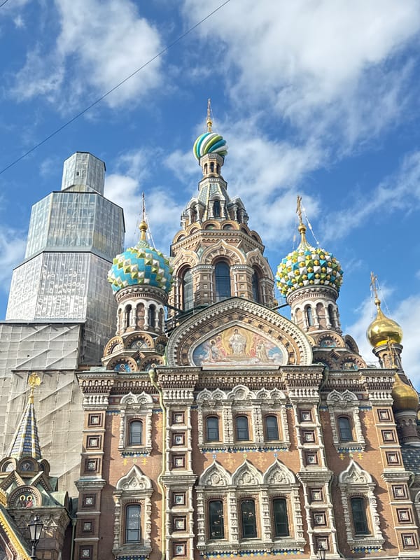 Tourist documents afternoon stroll near Saint Petersburg's Spilled Blood Church