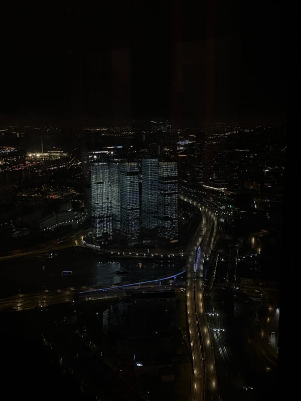 Stormy evening exploring Khimki's modern skyline and shopping centers