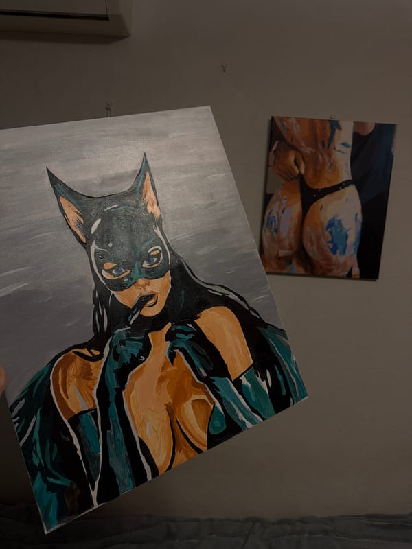 Canvas painting documented in dimly lit Moscow indoor scene