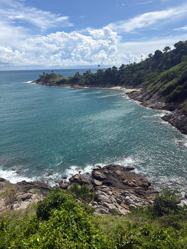 Rawai hilltop shrine with ocean views and a surprise praying mantis