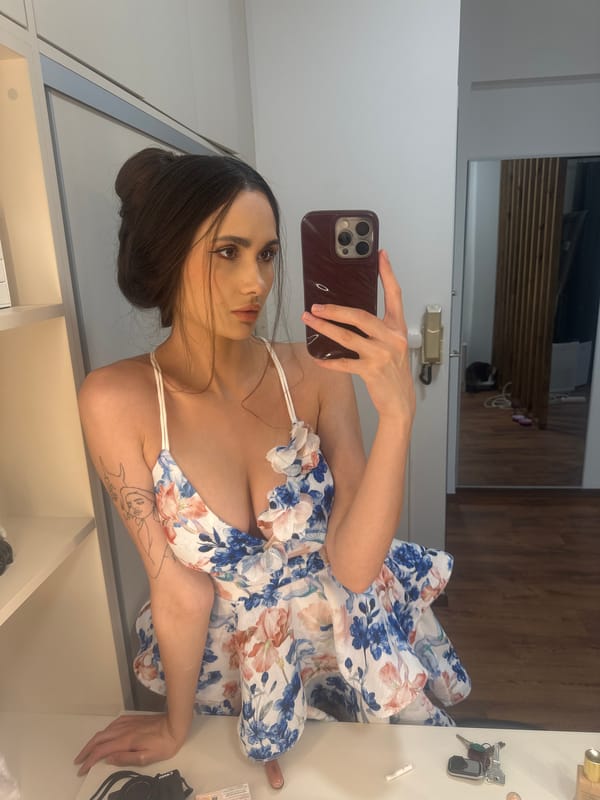 Mirror selfies in a floral dress, Agios Dimitrios