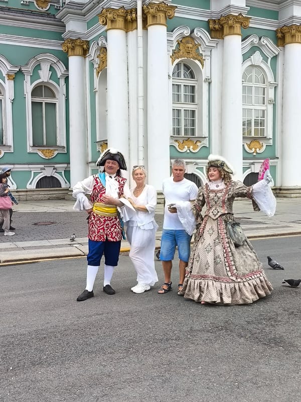 Palace Square and Saint Petersburg landmarks, stage setup underway