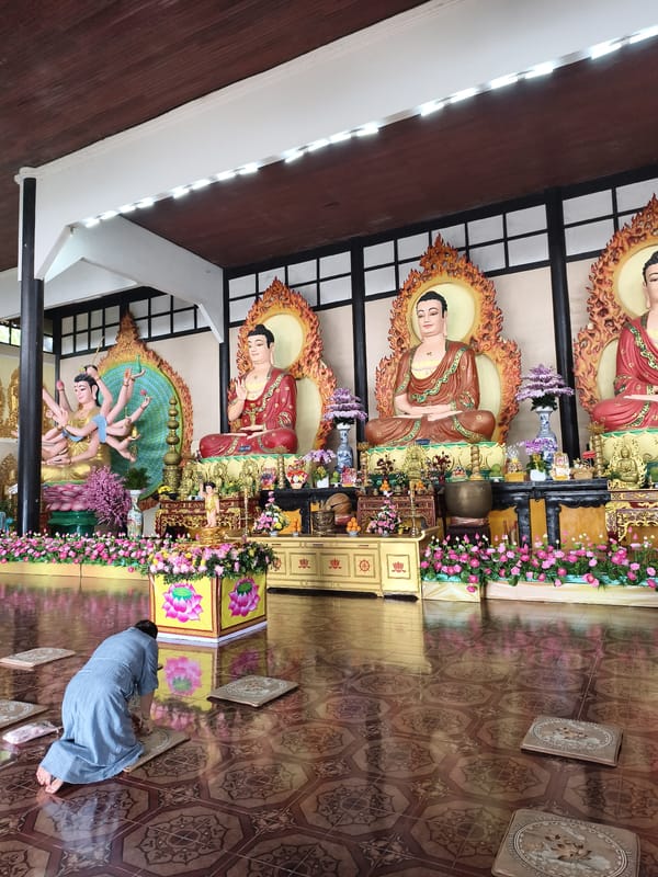 Temple worship and yoga sessions documented in parkland setting
