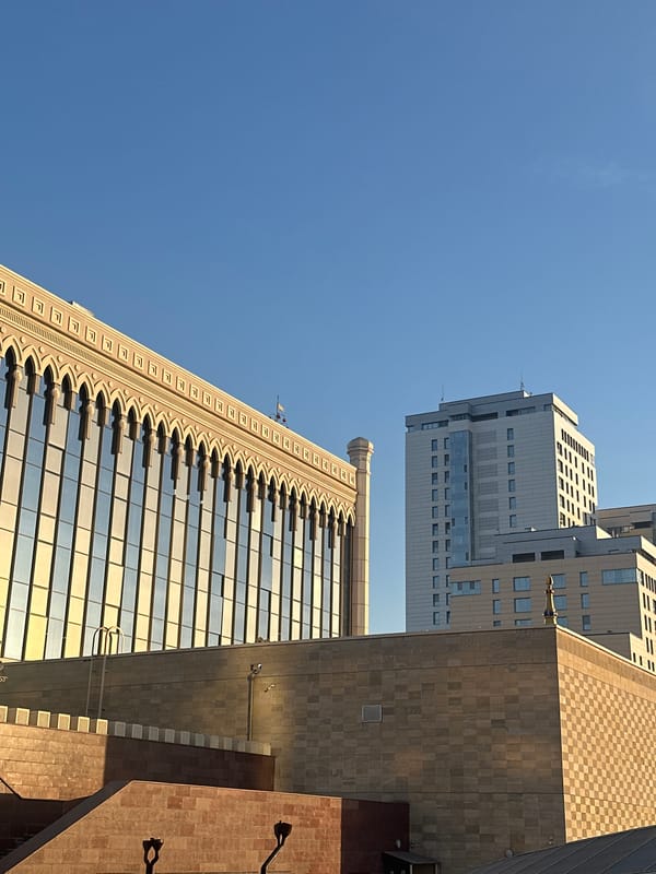 Modern architecture photographed against blue sky in Kazan