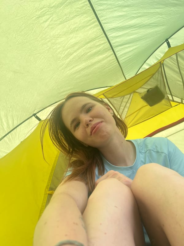 Woman camping, selfie taken in Khvalynsk area