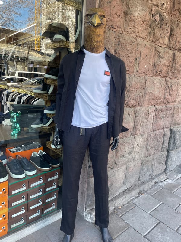 Unusual eagle-headed mannequins spotted in Yerevan shop windows