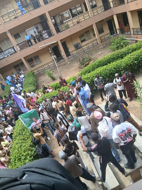 Large crowd gathers at Lagos campus building