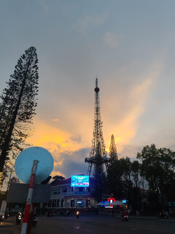 Da Lat TV tower observed at sunset in Vietnam