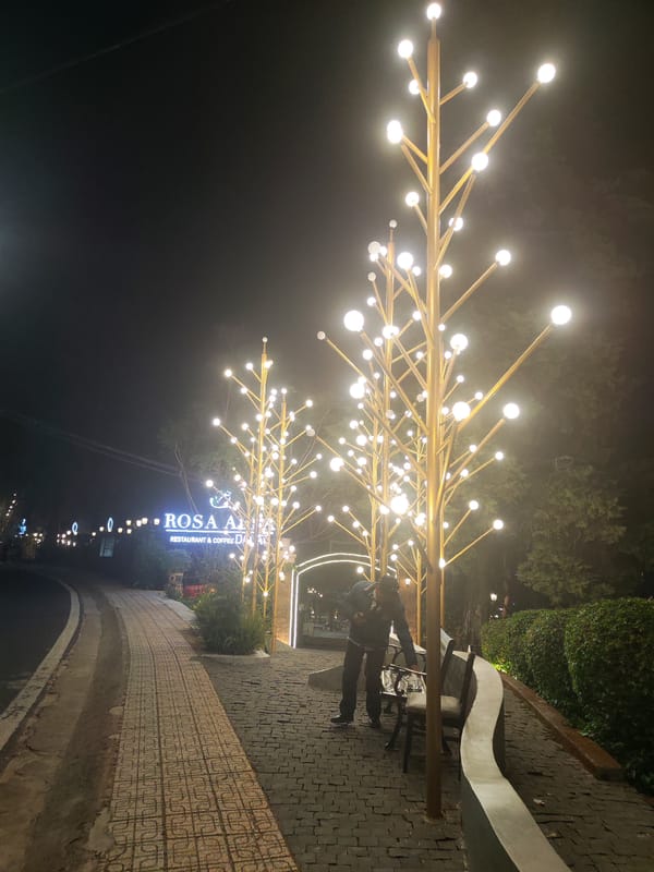 Nighttime street scenes and restaurants captured across Da Lat