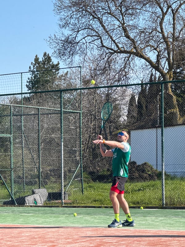 Tennis players active on outdoor courts in Tsarevo, Bulgaria