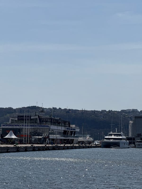 Morning harbor scenes documented in Varna, Bulgaria